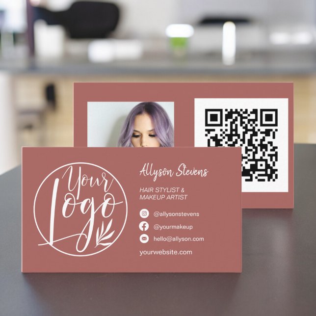 Simple terracotta hair makeup photo logo qr code business card (Simple terracotta hair makeup photo logo qr code business card)