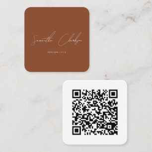 Simple Terracotta Handwritten Script QR code Square Business Card