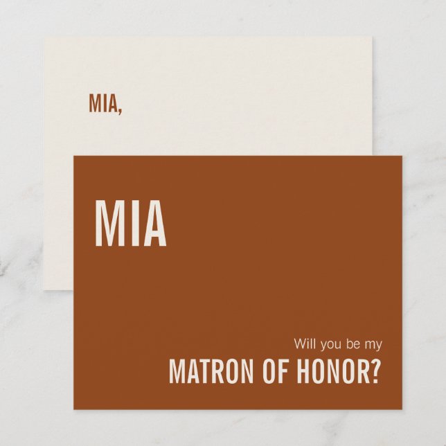 Simple Terracotta Matron of Honour Proposal Card (Front/Back)