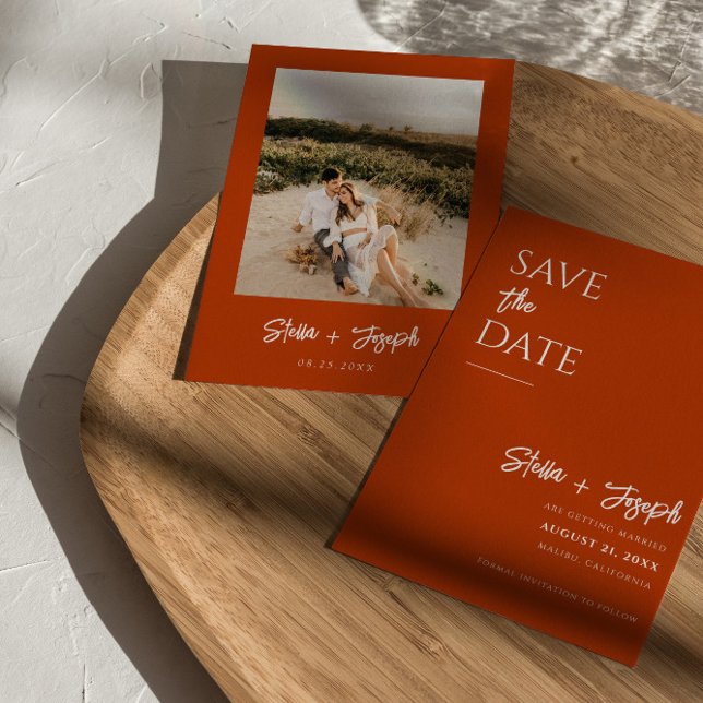 Simple Terracotta Modern Boho Chic Photo Wedding Save The Date (Creator Uploaded)