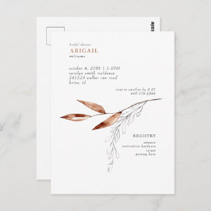 Simple Terracotta Modern Foliage Bridal Shower Postcard