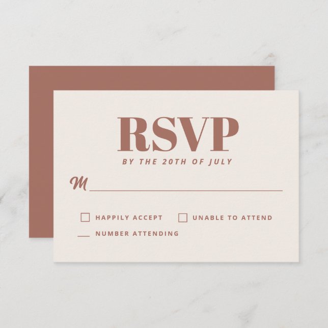 Simple Terracotta Modern Minimalist Wedding RSVP (Front/Back)