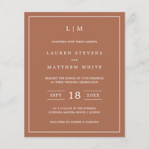 Simple Terracotta Monogram Budget Wedding Invite 