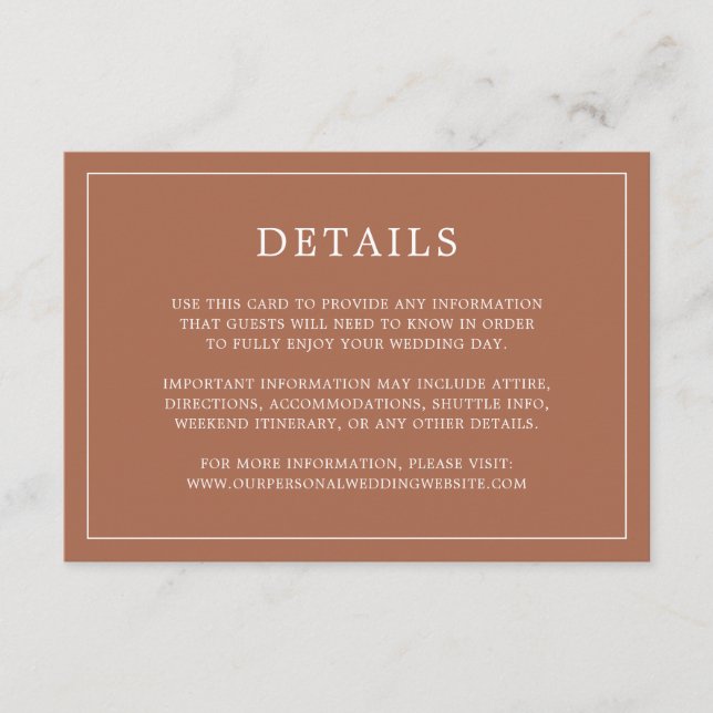Simple Terracotta Monogram Elegant Wedding Enclosure Card (Front)