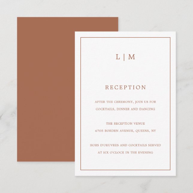 Simple Terracotta Monogram Elegant Wedding Enclosure Card (Front/Back)
