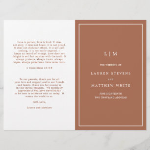 Simple Terracotta Monogram Elegant Wedding Program