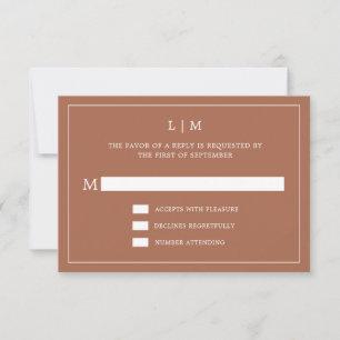 Simple Terracotta Monogram Elegant Wedding RSVP Card