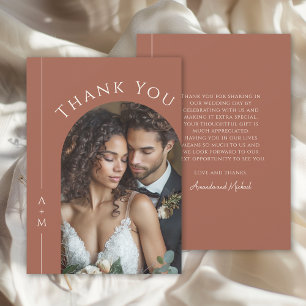 Simple Terracotta Monogram Wedding Photo Thank You Card