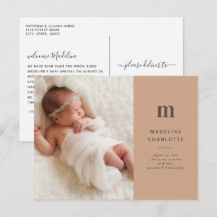 Simple Terracotta Photo Birth Announcement Postcard