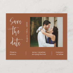 Simple Terracotta Photo QR Code Save The Date Postcard