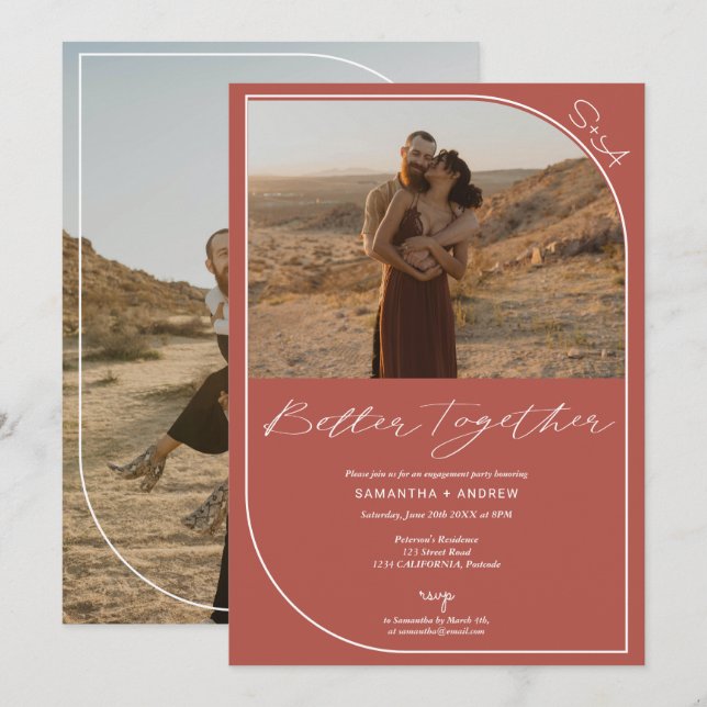 Simple terracotta photos engagement announcement (Front/Back)