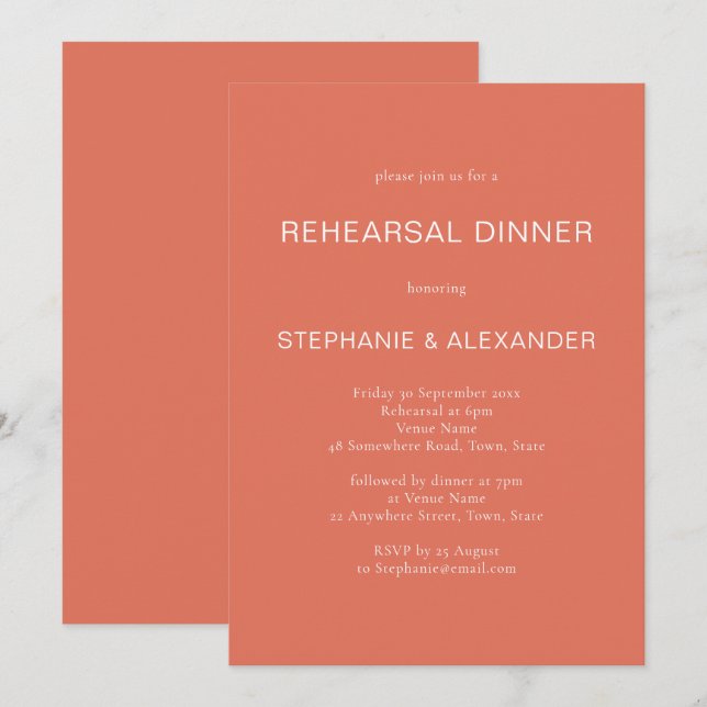 Simple Terracotta Rehearsal Dinner Invitation (Front/Back)