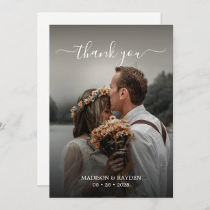 Simple Terracotta Script Overlay Wedding Photo Thank You Card