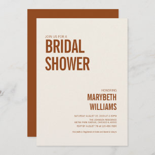 Simple Terracotta Typography Bridal Shower Invitation