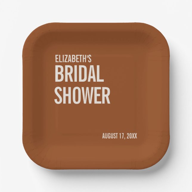 Simple Terracotta Typography Bridal Shower Paper Plate (Front)