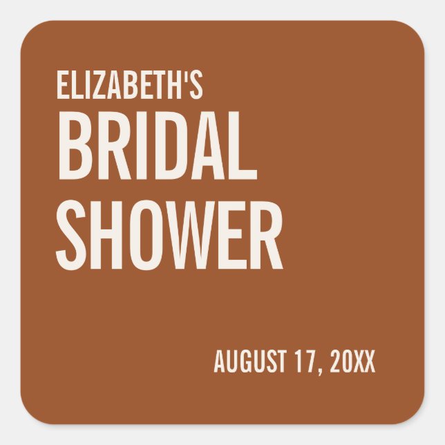 Simple Terracotta Typography Bridal Shower Square Sticker (Front)