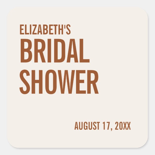 Simple Terracotta Typography Bridal Shower Square  Sticker (Front)