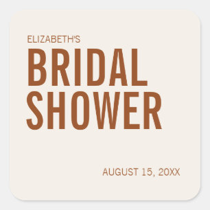 Simple Terracotta Typography Bridal Shower Square Sticker