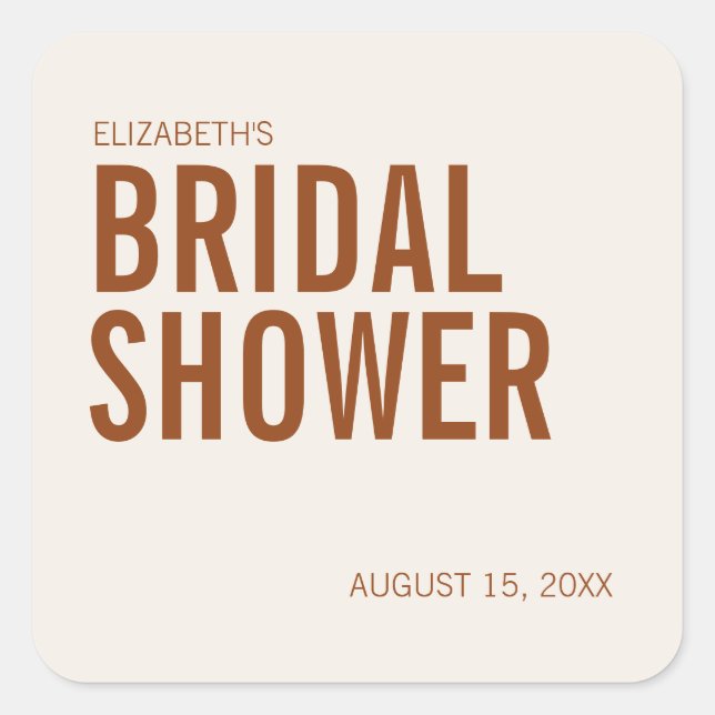 Simple Terracotta Typography Bridal Shower Square  Sticker (Front)