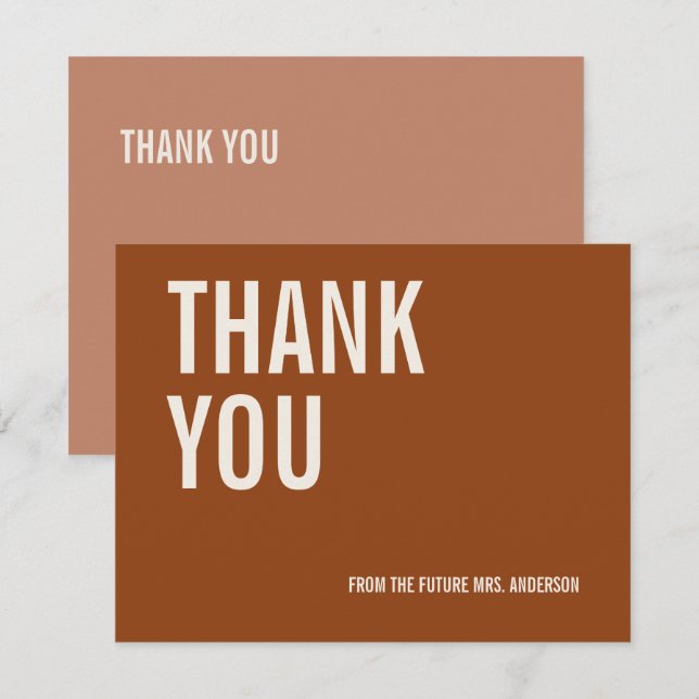 Simple Terracotta Typography Bridal Thank You Card (Front/Back)