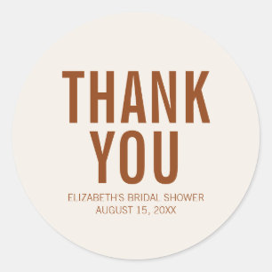 Simple Terracotta Typography Bridal Thank You Cla Classic Round Sticker