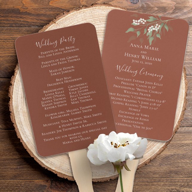Simple Terracotta Wedding Ceremony Program Hand Fan (Creator Uploaded)