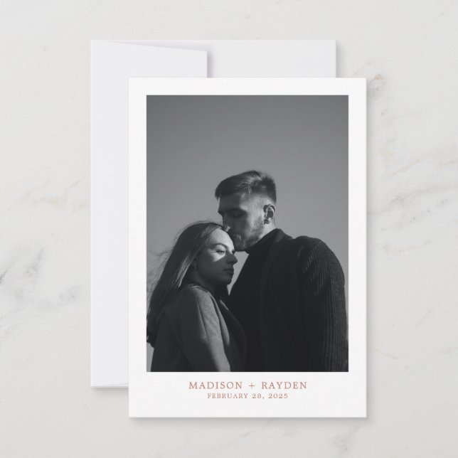 Simple Terracotta Wedding Photo Thank you Card (Front)