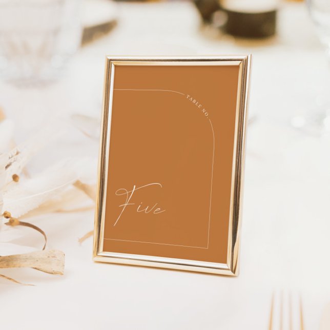 Simple Terracotta Wedding Table Number (Boho Terracotta Arch Table Five Table Number)