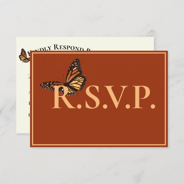 Simple Terracotta with Monarch Butterfly QRC RSVP  (Front/Back)