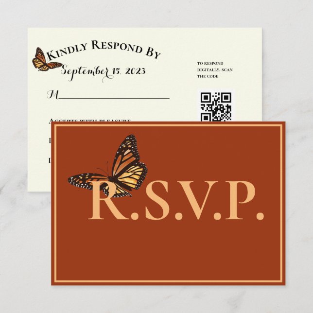 Simple Terracotta with Monarch Butterfly QRC RSVP  Card (Front/Back)