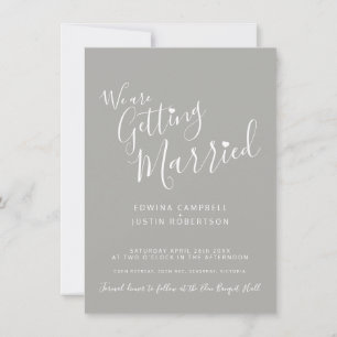 Simple text and heart grey white wedding invites