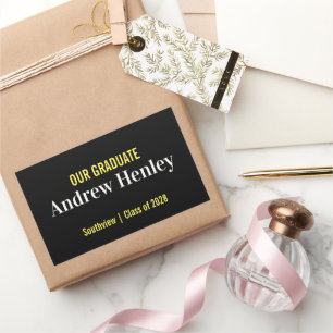 Simple Text Black and Gold Graduation Party Favour Rectangular Sticker