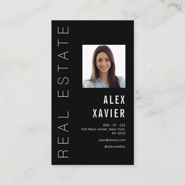 simple text black real estate business card (Front)