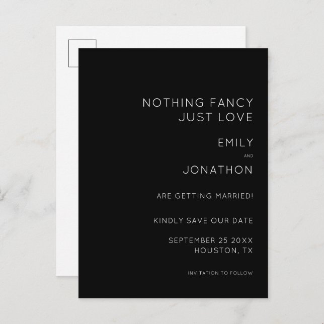 Simple Text Black Wedding Save The Date Announcement Postcard (Front/Back)