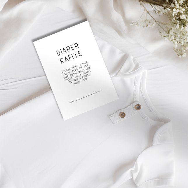Simple Text Black White Diaper Raffle Baby Shower Invitation (Available digitally and printed)