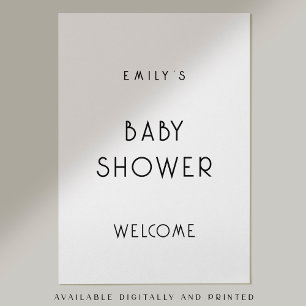 Simple Text Black White Welcome Baby Shower Poster