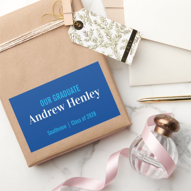 Simple Text Blue and White Graduation Party Favour Rectangular Sticker (Gifting)