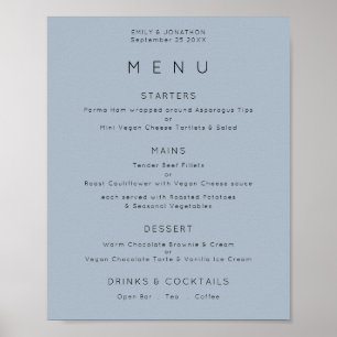 Simple Text Dusty Blue Wedding Menu Poster