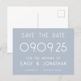 Simple Text Dusty Blue Wedding Save the Date Announcement Postcard