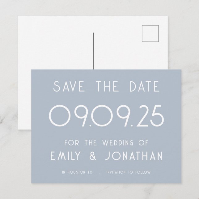 Simple Text Dusty Blue Wedding Save the Date Announcement Postcard (Front/Back)