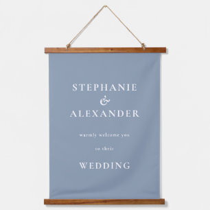 Simple Text Dusty Blue Welcome Wedding Hanging Tapestry