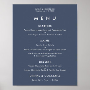 Simple Text Dusty Navy Blue Wedding Menu Poster