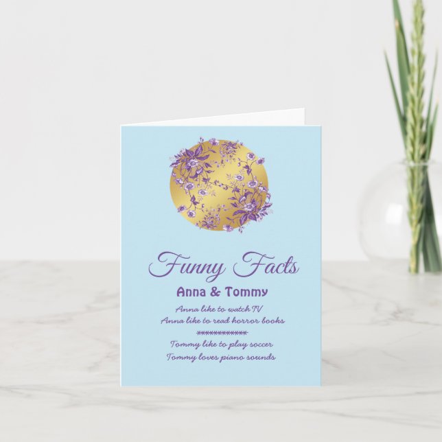 Simple Text Lilac Purple Wedding Gold Funny Facts Invitation (Front)