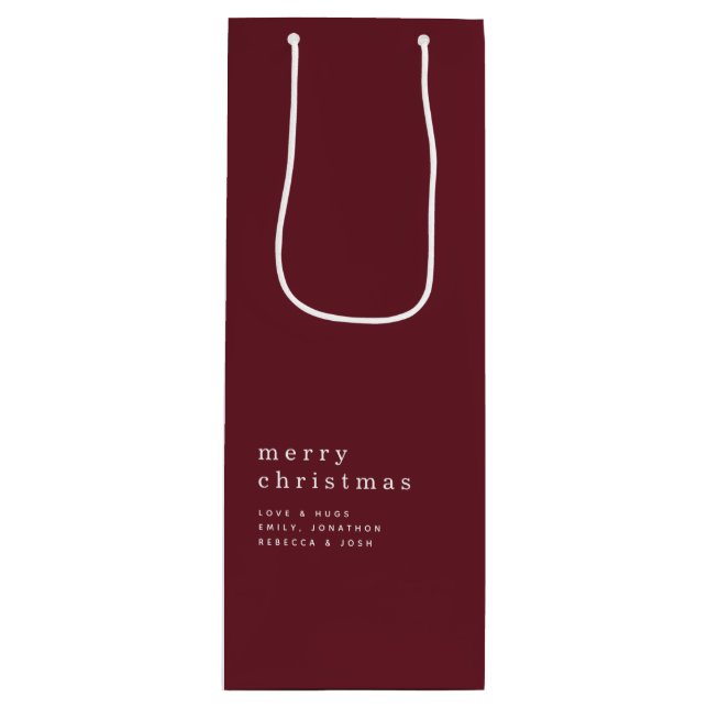 Simple Text Merry Christmas Name Burgundy Wine Gift Bag (Front)
