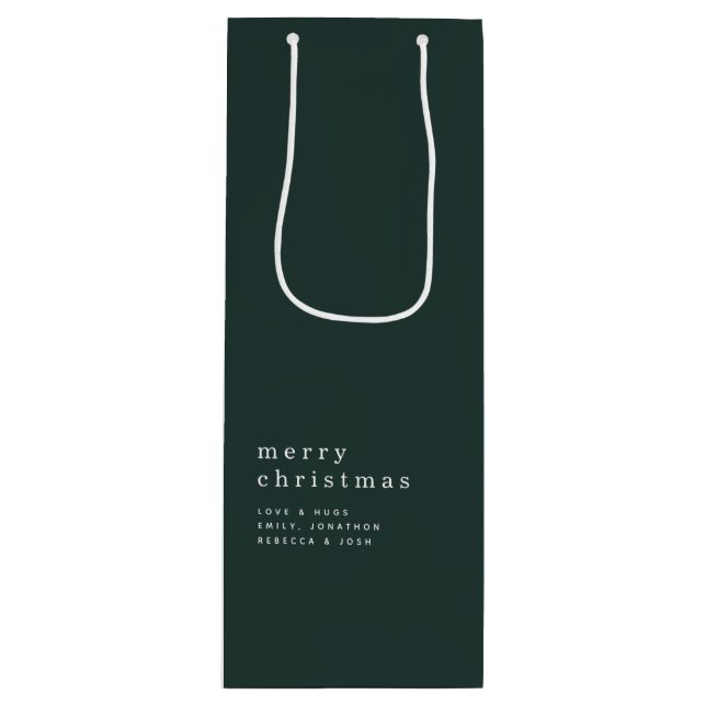 Simple Text Merry Christmas Name Green Wine Gift Bag (Front)
