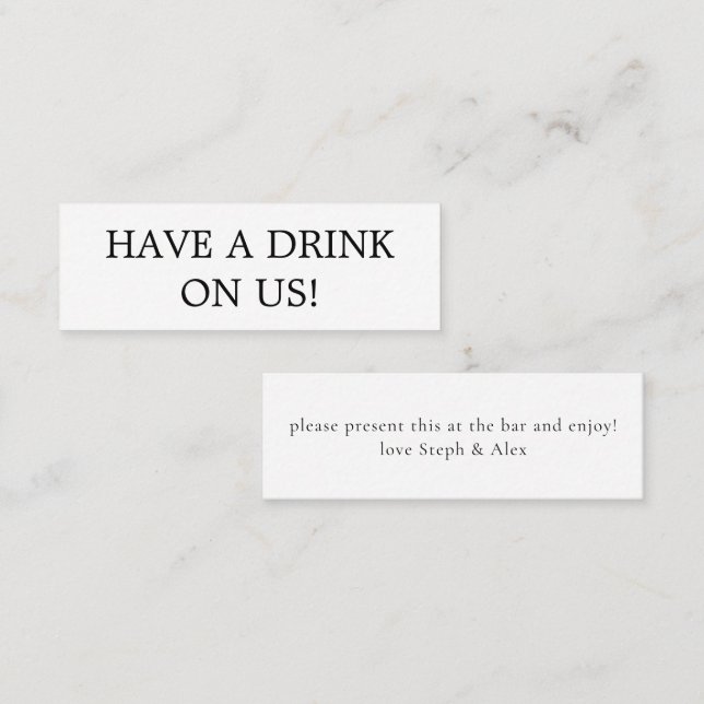 Simple text Newlywed Wedding Free Drink Ticket (Front/Back)