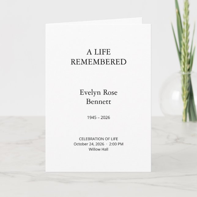 Simple Text-Only Memorial Service Program Programme (Front)