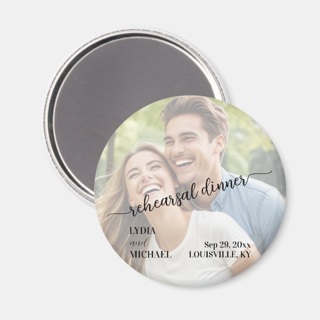 Simple Text Overlay Photo Rehearsal Dinner Magnet (Front/Back)