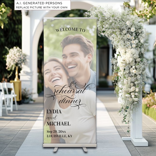 Simple Text Overlay Photo Rehearsal Dinner Retractable Banner (Creator Uploaded)