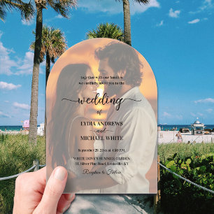Simple Text Overlay Photo Wedding Acrylic Invitations